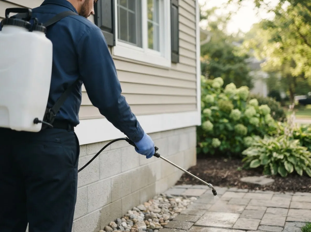 Pest control technician inspecting a home in Jonesport, ME